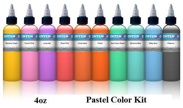 Pastel 4oz Color Set - Intenze Tattoo Ink - 10 Bottles - Monster Steel
