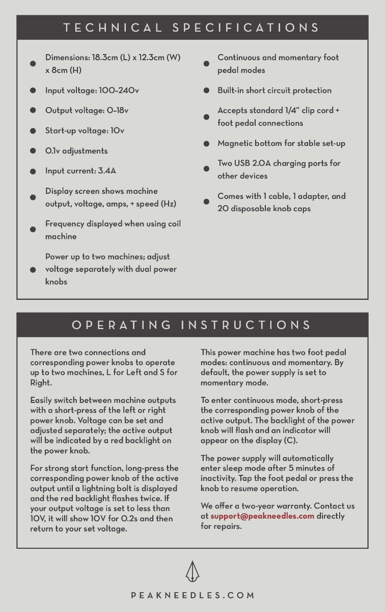 Peak Lazur Tattoo Power Supply Insert Back