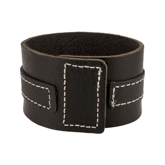 Distressed Black Italian Leather Cuff Bracelet - Monster Steel