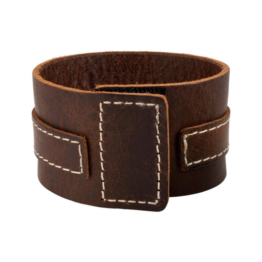 Distressed Brown Italian Leather Cuff Bracelet - Monster Steel