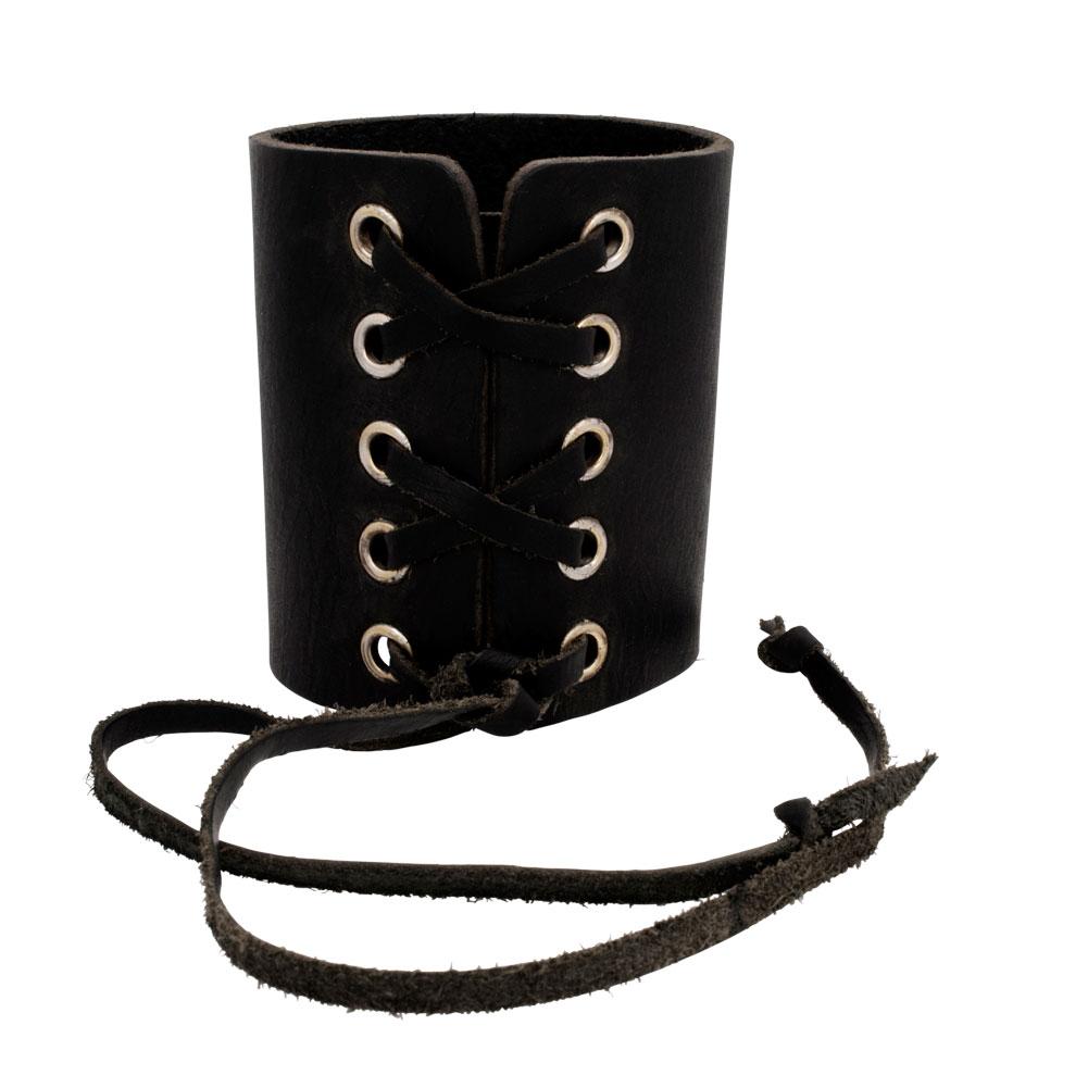 Rocker Laced Black Top Grain Leather Cuff Bracelet - Monster Steel