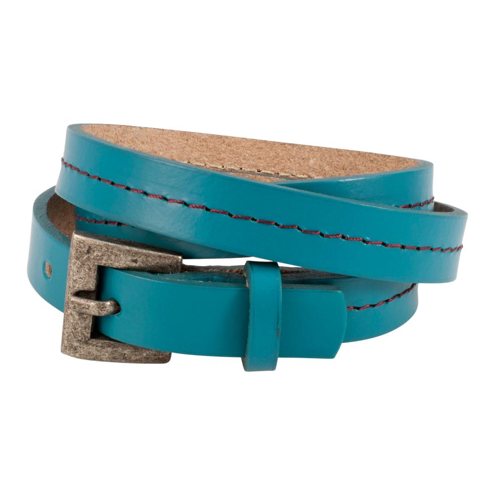 Teal Triple Wrap Belt Buckle Stitched Leather Bracelet - Monster Steel