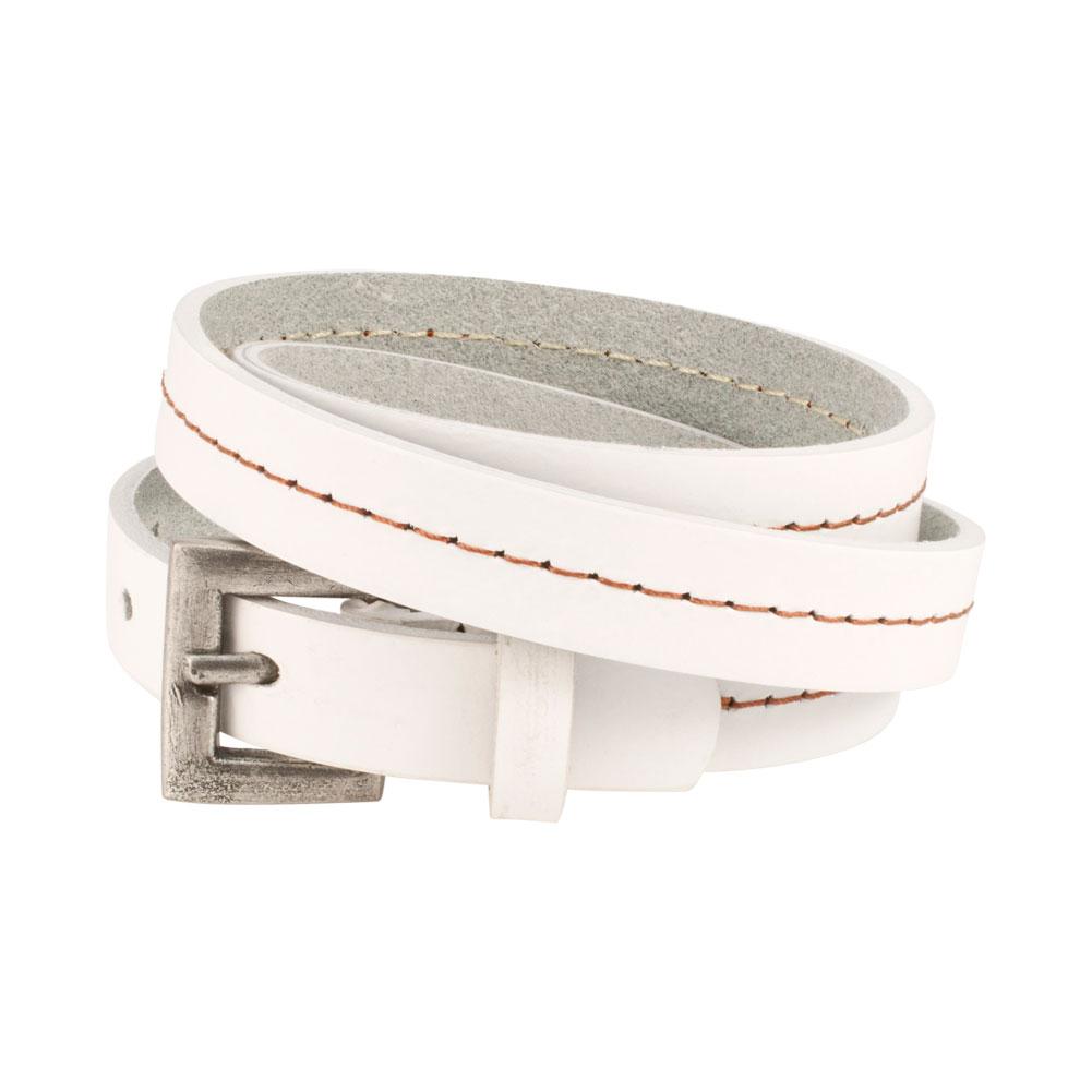 White Triple Wrap Belt Buckle Stitched Leather Bracelet - Monster Steel