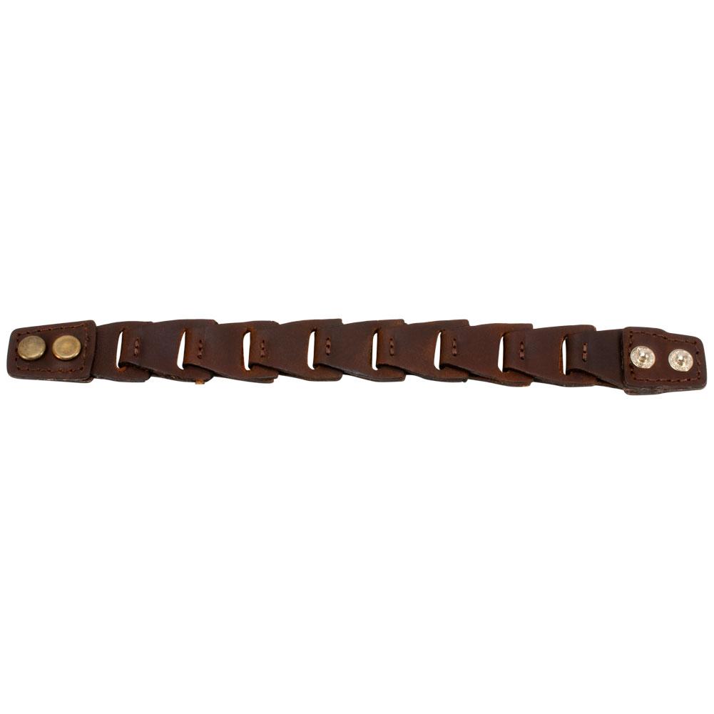 Brown Smooth Leather Link Double Snap Bracelet