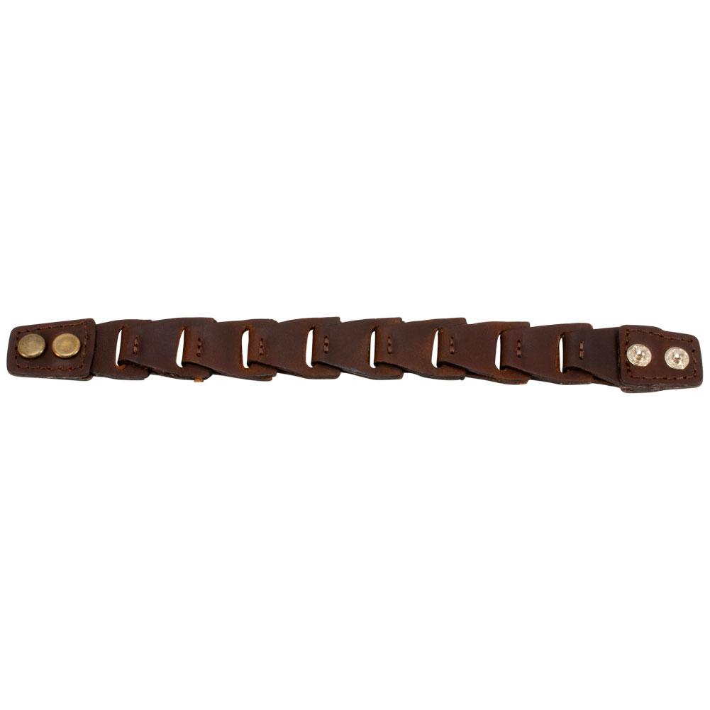 Brown Smooth Leather Link Double Snap Bracelet - Monster Steel