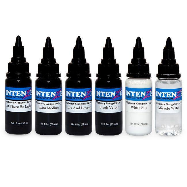 Mark Mahoney Gangster Grey 1oz Ink Set — Intenze Tattoo Ink — 6 Bottles - Monster Steel