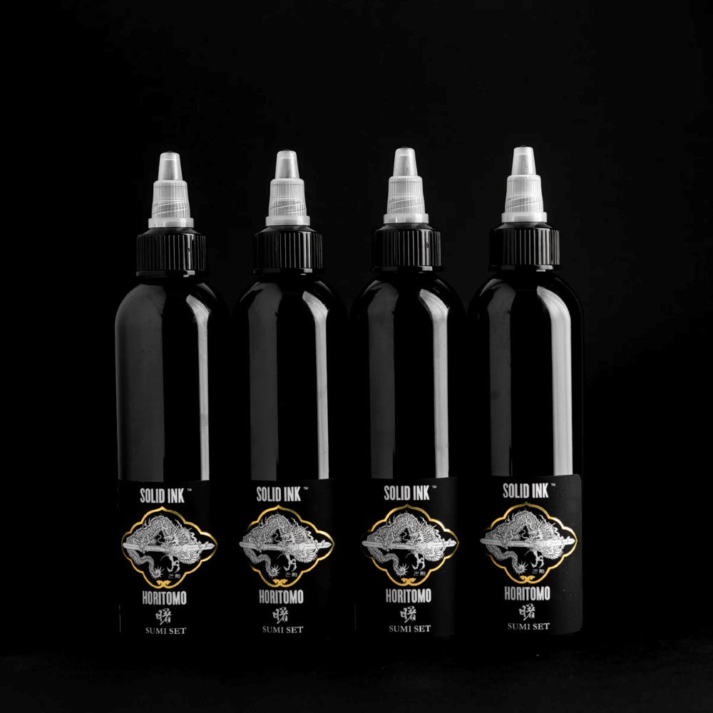 Horitomo 4 Bottle Sumi Set - Solid Ink - 4oz Bottles