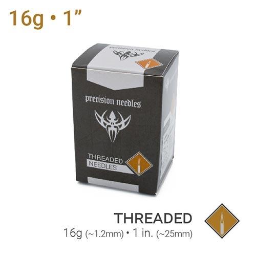 16g Threaded Sterilized 1" Precision Piercing Needles - Box of 100