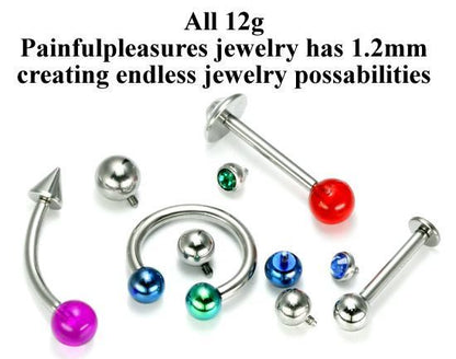 12g Bent Barbell Internally Threaded Stainless Steel - Internal 1.2mm Threading