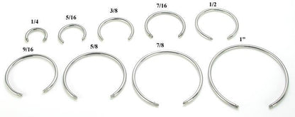 Size Chart - 16g Externally Threaded Stainless Steel Circular Barbell Shaft