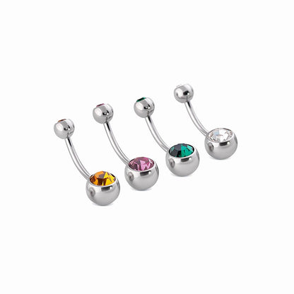 14g Double Jeweled Steel Belly Button Ring - Monster Steel