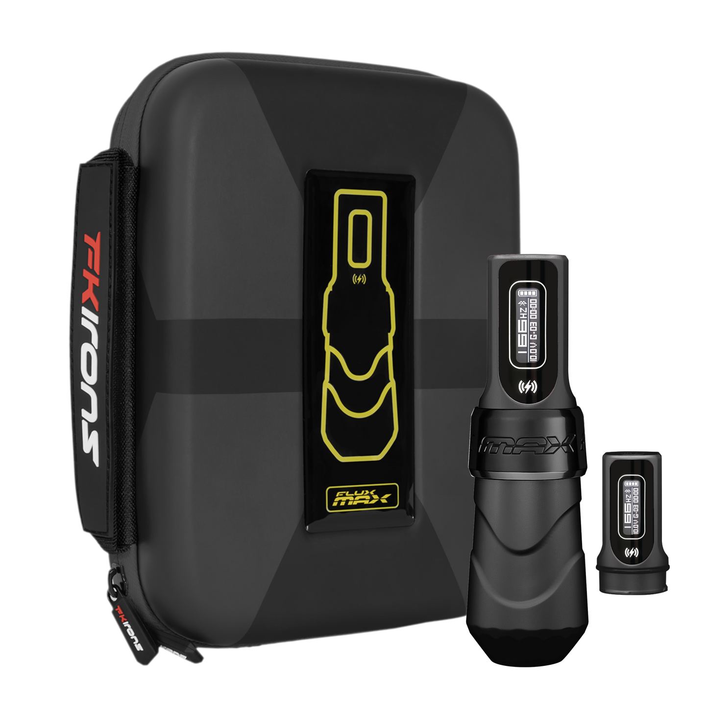 FK Irons Flux Max Tattoo Machine with 2 PowerBolt 2.0 — Pick Color and Stroke Length - Monster Steel