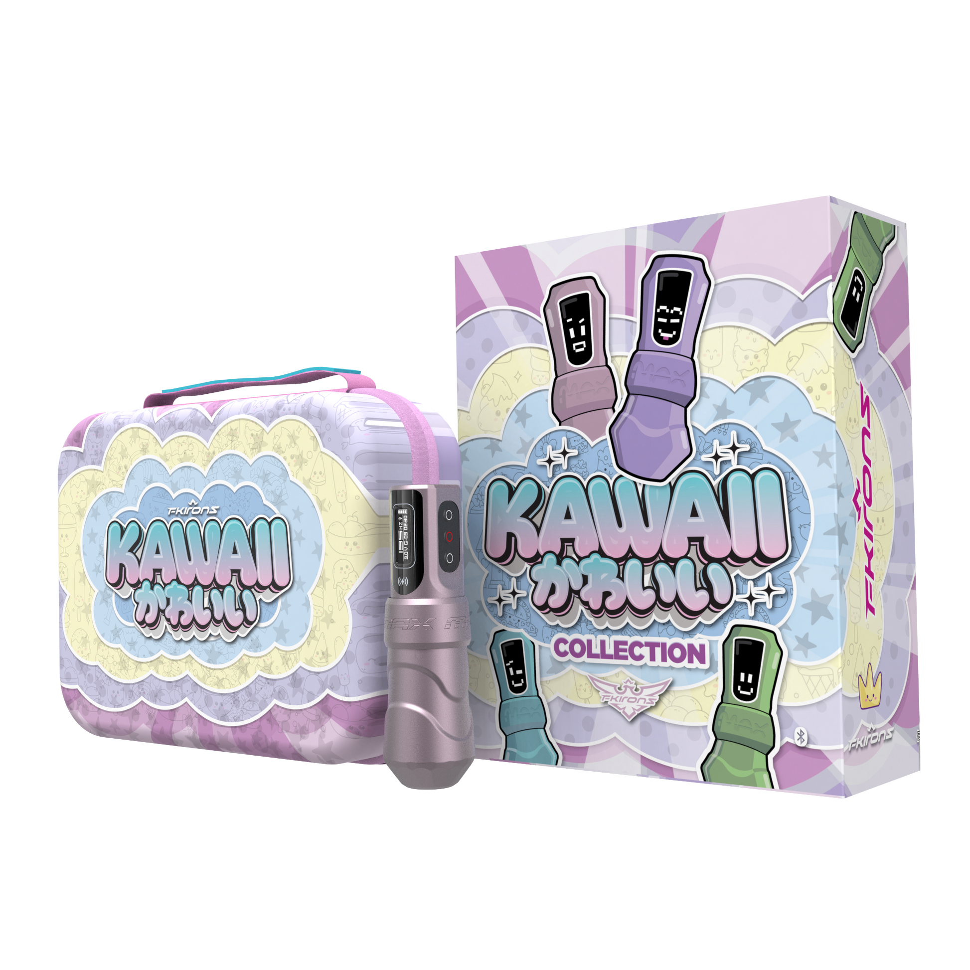 FK Irons Flux Max Tattoo Machine with 2 PowerBolt 2.0 — Special Edition Kawaii Series — 4.0mm Stroke - Monster Steel