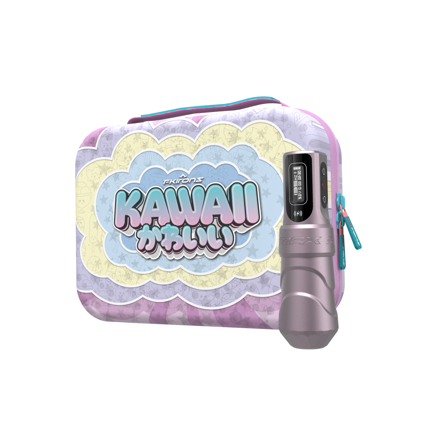 FK Irons Flux Max Tattoo Machine with 2 PowerBolt 2.0 — Special Edition Kawaii Series — 4.0mm Stroke - Monster Steel