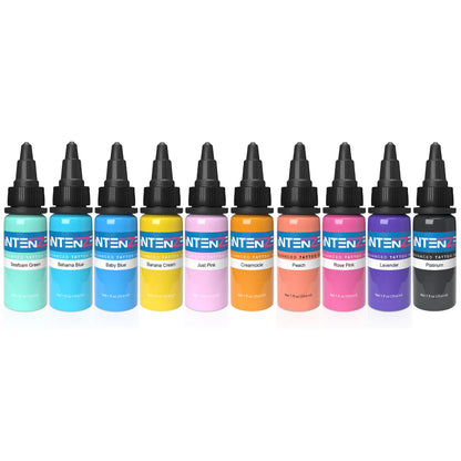 Pastel 1/2oz Color Set - Intenze Tattoo Ink - 10 Bottles - Monster Steel