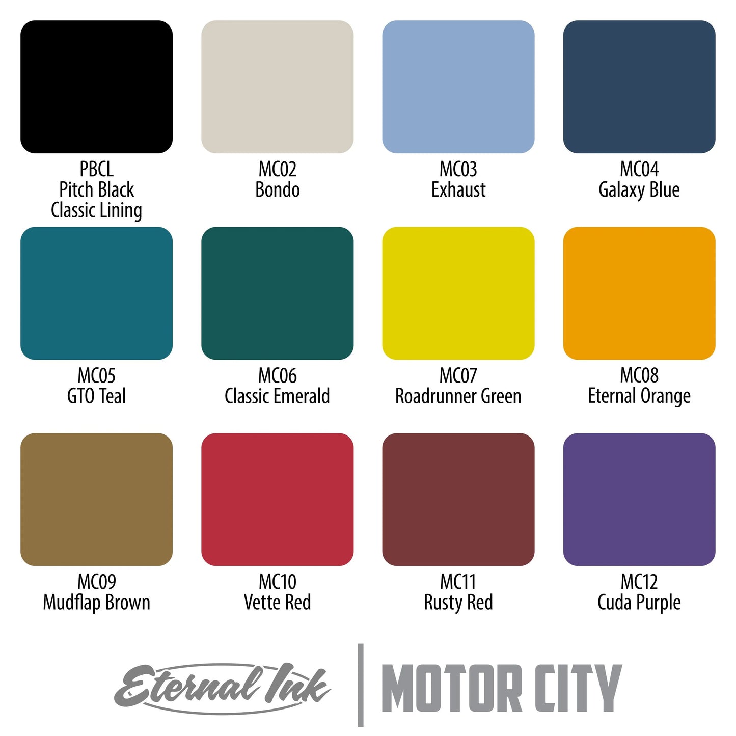 Eternal Tattoo Ink - Motor City Set of 12 - 1oz Bottles - Monster Steel
