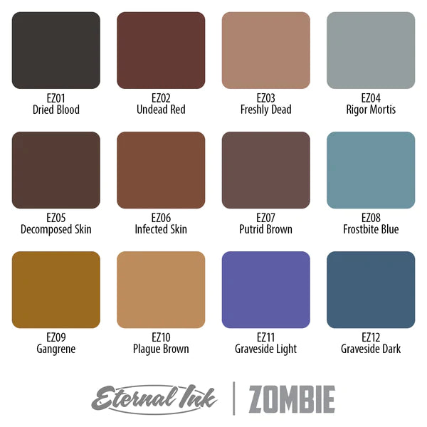 Eternal Tattoo Ink - Zombie Color Set of 12 - 1oz Bottles