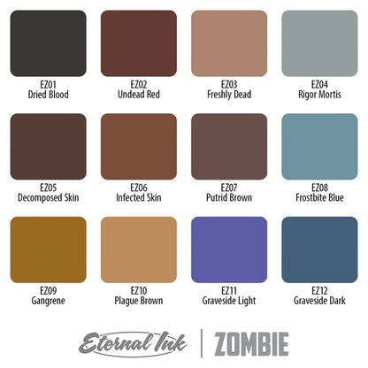 Eternal Tattoo Ink - Zombie Color Set of 12 - 1oz Bottles - Monster Steel