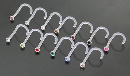 18g BioPlastic Bezel Set Gem Nose Screw Body Jewelry - Monster Steel