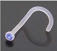 18g BioPlastic Bezel Set Gem Nose Screw Body Jewelry - Monster Steel