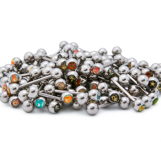 14g 5/8" Mixed 6mm Logo Tongue Ring Cartoons - Price Per 10 - Monster Steel