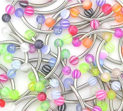 16g 5/16" Eyebrow Bent Barbells with Acrylic Balls - Price Per 10 - Monster Steel