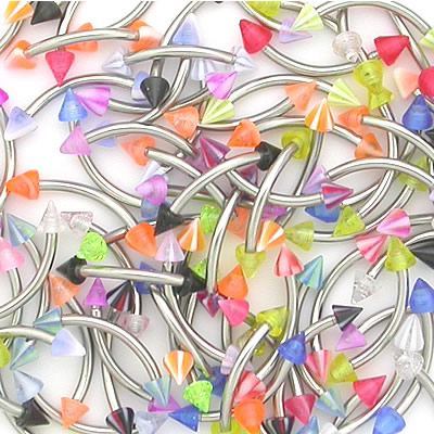 16g 5/16" Eyebrow Rings with Acrylic Cones - Price Per 10 - Monster Steel