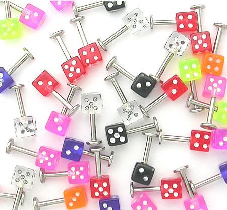 14g 5/16" Labret Studs with Dice - Price Per 10 - Monster Steel