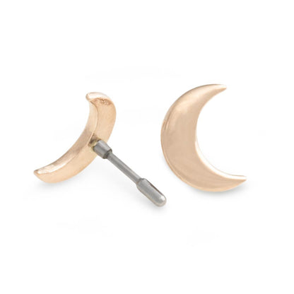 18g, 16g, or 14g Crescent Moon 14kt Yellow Gold Push Pop Top — Price Per 1 - Monster Steel