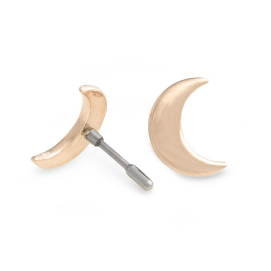 18g, 16g, or 14g Crescent Moon 14kt Yellow Gold Push Pop Top — Price Per 1 - Monster Steel