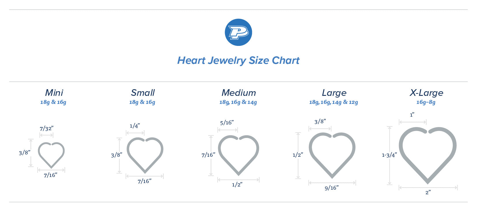 Heart Jewelry Size Chart