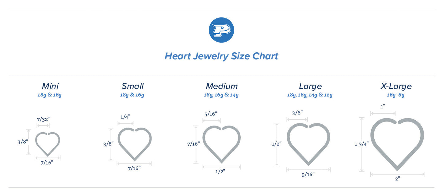 16g Niobium Heart- 2 Sizes- Size Options
