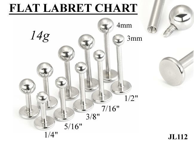 14g Internally Threaded Steel Lip Stud Labret Flat Back Disc – Monster ...