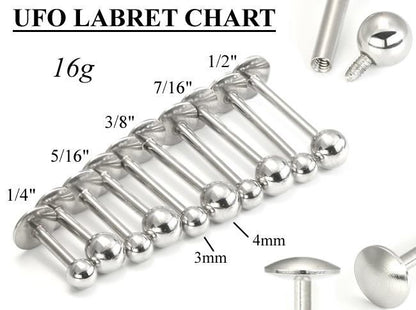 16g Internally Threaded Steel Ball Labret – UFO Rounded Back Disc - Monster Steel
