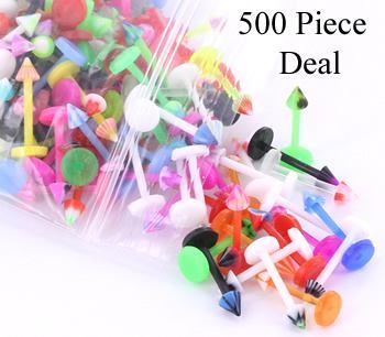 16g 3/8" PTFE Labret Mix with 3mm Cones - Price Per 500 - Monster Steel