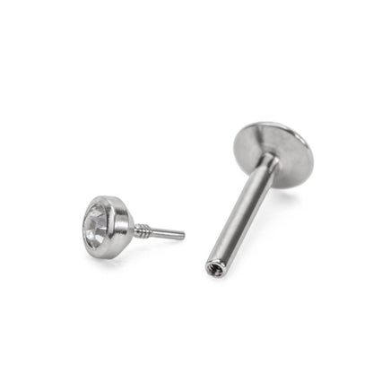 20g Internally Threaded Labret Post with Crystal Jewel Top - Price per 1 - Monster Steel