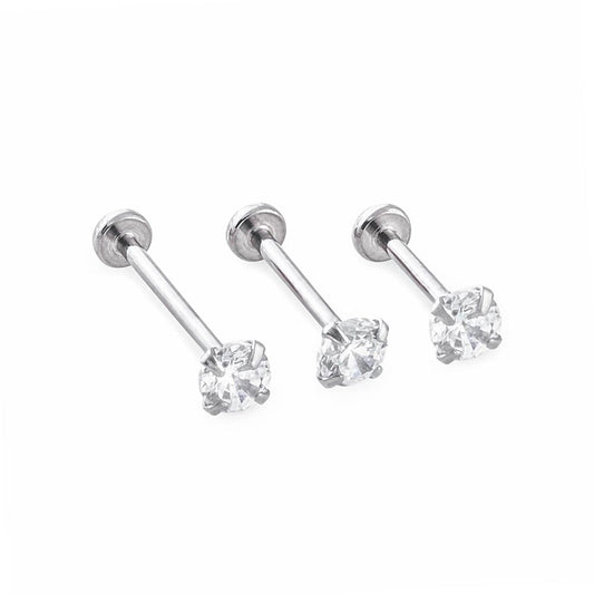 20g Crystal Jewel Threadless Flat Disc Steel Labret — Price Per 1 - Monster Steel