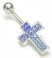 14g 7/16" Jewel Explosion Cross Belly Button Ring - Monster Steel