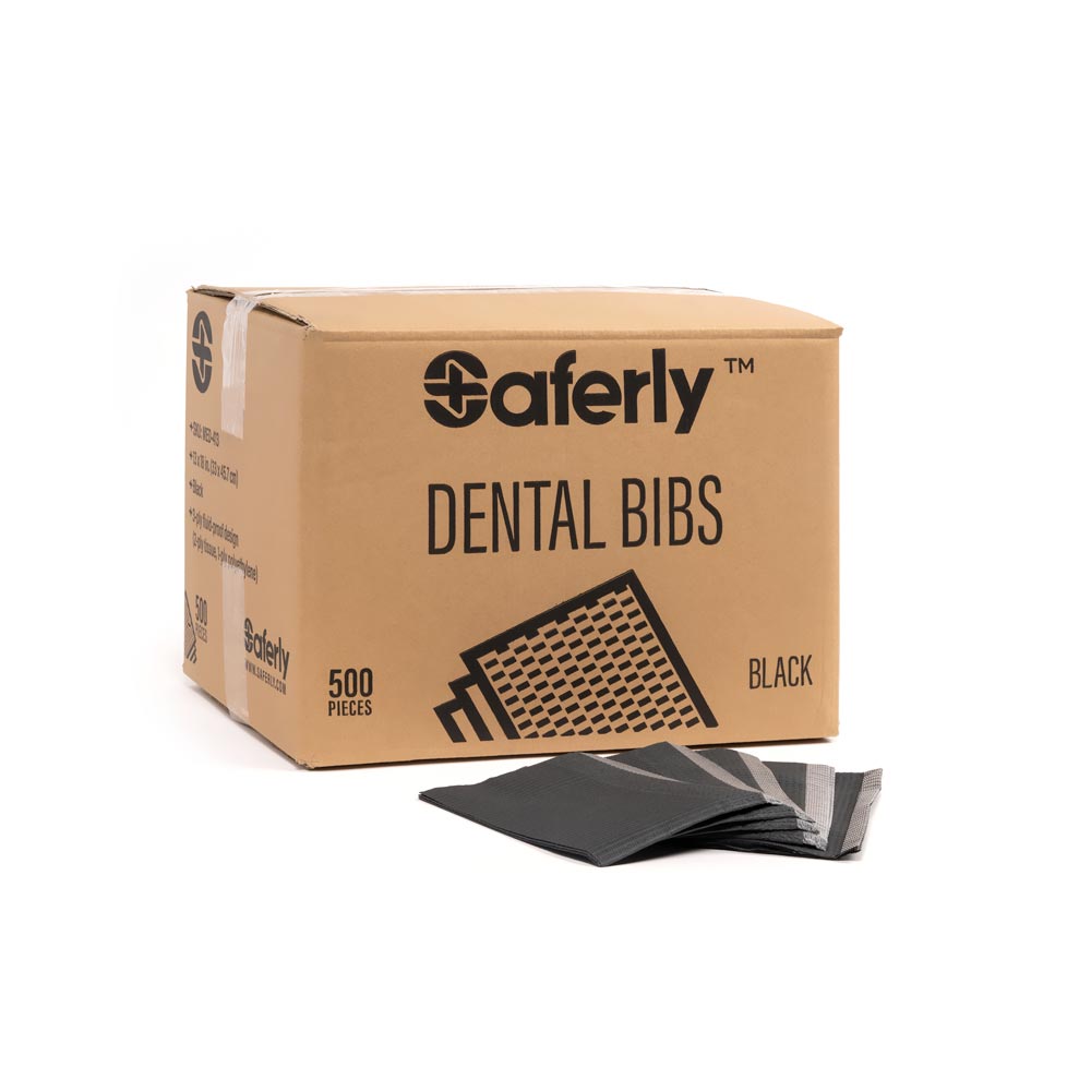 Saferly Medical Black Dental Bibs — 13” x 18” — Case of 500 - Monster Steel