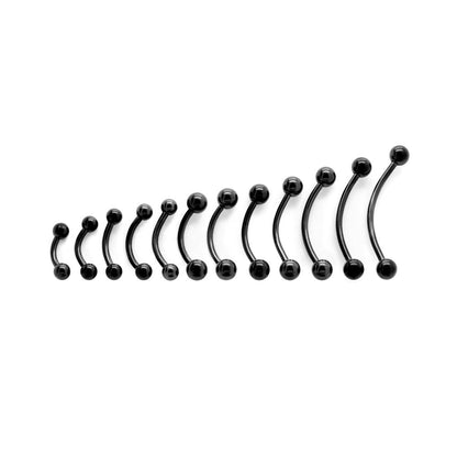 14g Externally Threaded PVD Black Titanium Bent Barbell w/ Balls — Price Per 1 - Monster Steel