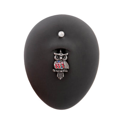 14g 7/16" Antique Jeweled Owl Belly Button Ring (On Model)