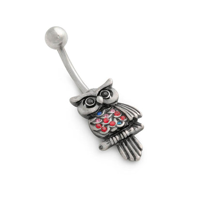 14g 7/16" Antique Jeweled Owl Belly Button Ring (Main)