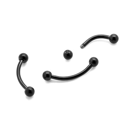 18g Externally Threaded PVD Black Titanium Bent Barbell w/ Balls — Price Per 1 - Monster Steel
