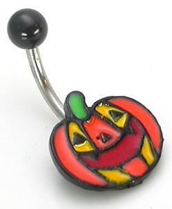 14g 7/16" PUMPKIN Face Belly Button Jewelry - Monster Steel