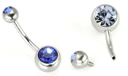 14g 7/16" Internal Double Jeweled Steel Belly Button Ring - Monster Steel