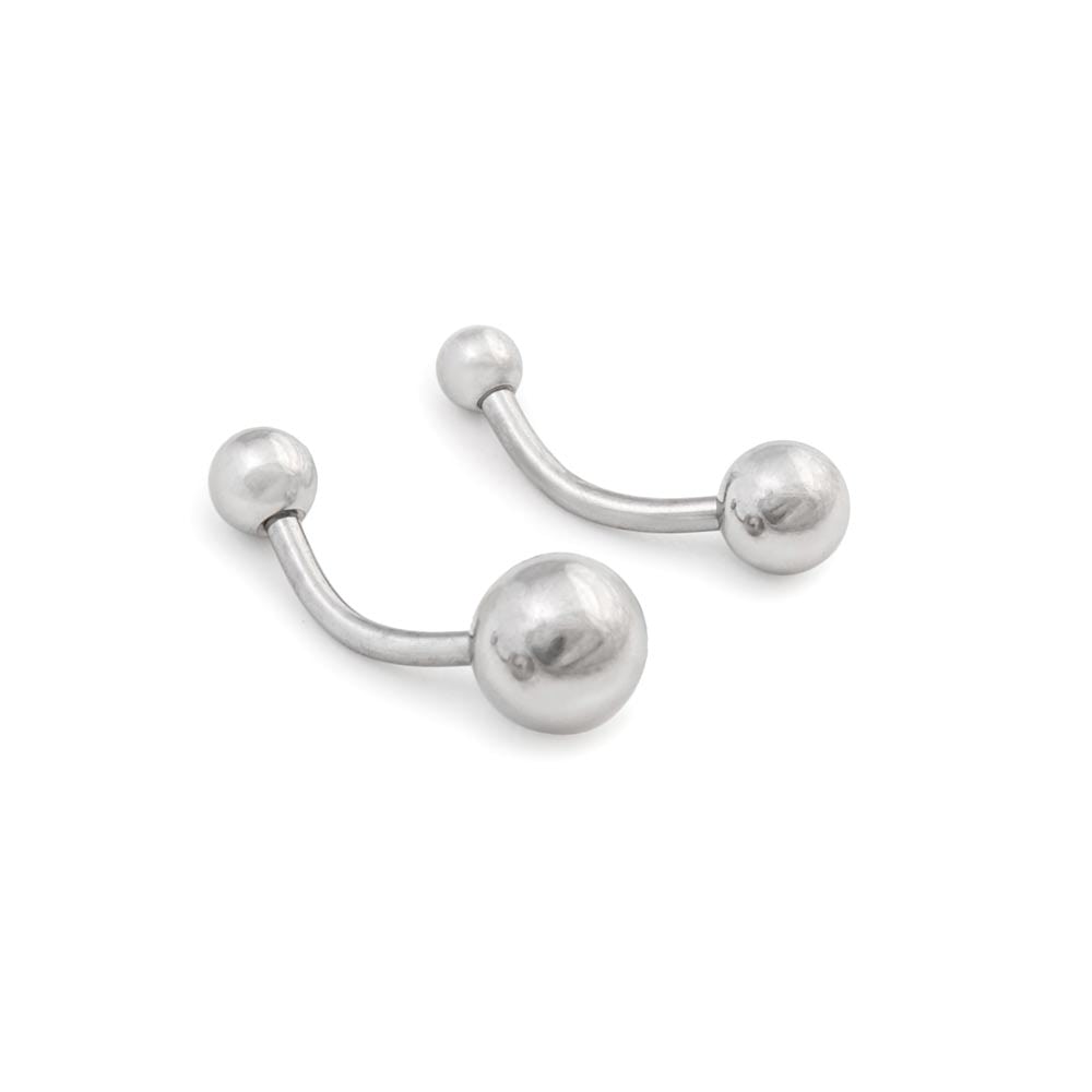 thumbnail image 2 of 14g 3/8” 316L Surgical Steel Belly Button Ring – 4mm & 6mm Double Gem CZ Balls 2 of 6