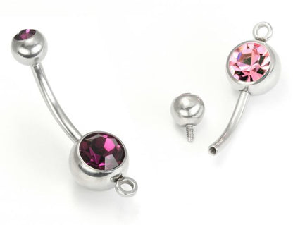 14g 7/16" Internal Double Jeweled Steel Belly Button Ring with Hoop — Add Your Own Charm - Monster Steel