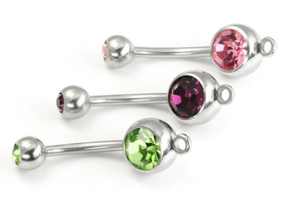 14g 7/16” Internal Double Jeweled Belly Button Ring with Add on Hoop Front View
