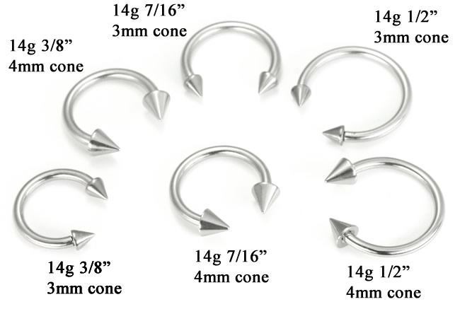 14g Spike Cone Circular Steel Barbell Multiple View