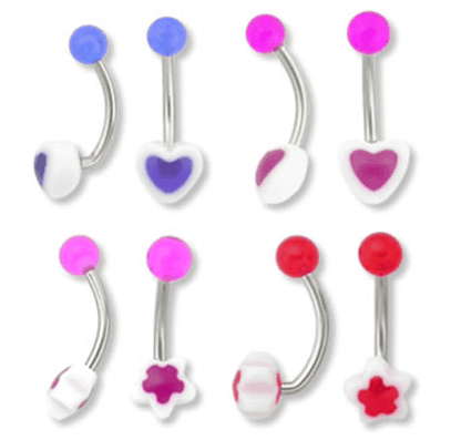 14g 7/16" Acrylic Star & Heart Belly Ring Mix - Price Per 10 - Monster Steel